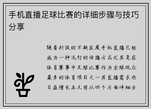 手机直播足球比赛的详细步骤与技巧分享